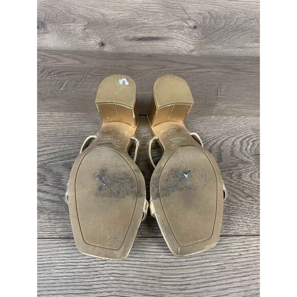 Bamboo Gold Strappy Block Heel Sandal Women's Size 7 - Picture 7 of 15